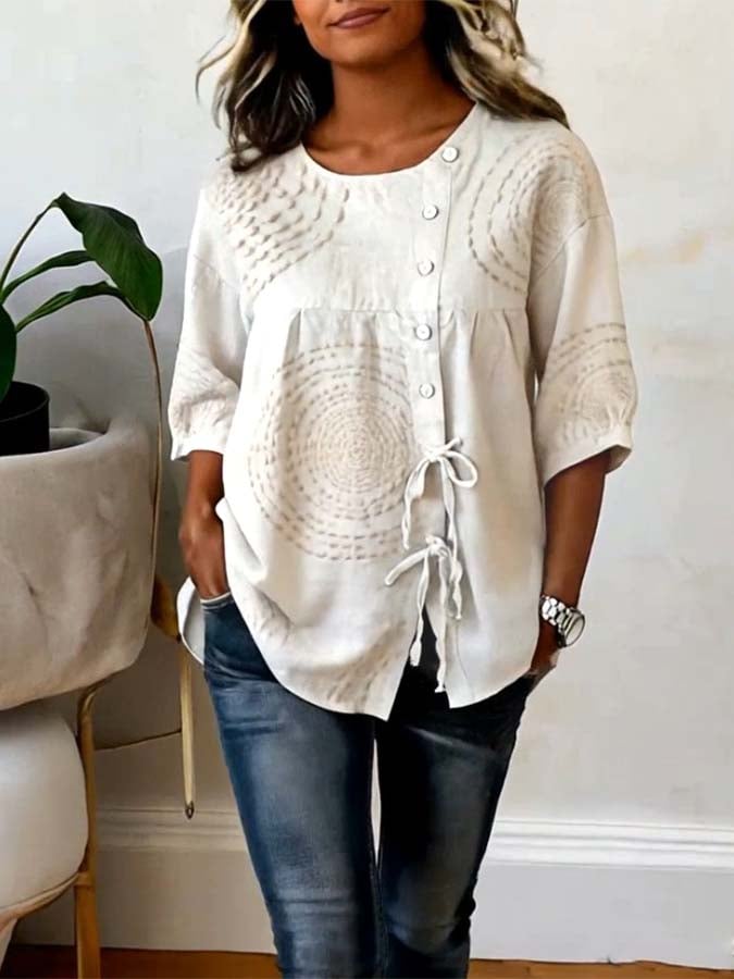 Nicole | Geometric Embroidered Casual Blouse