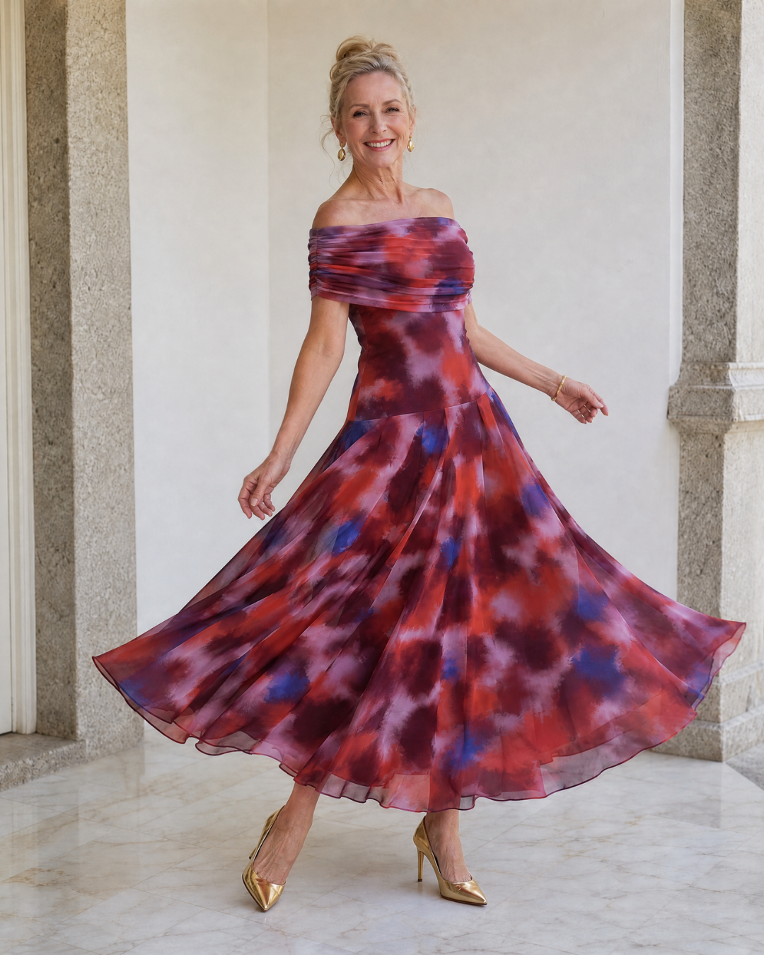 Veronica | Off Shoulder Colorful Midi Dress