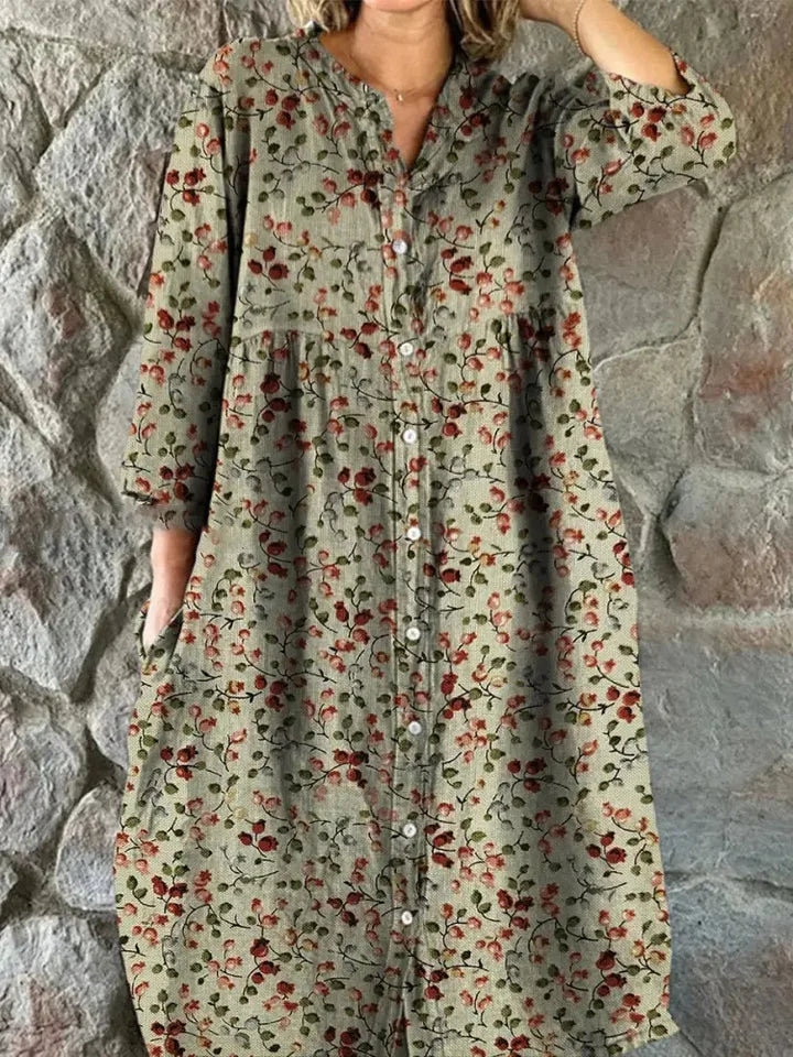 Cora | Retro Floral Shirt Dress