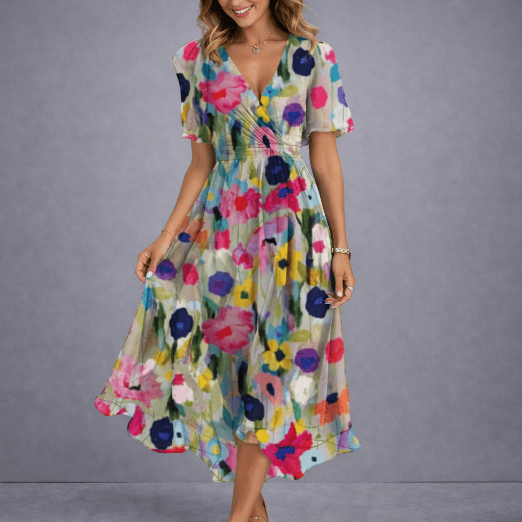 The Willow Spring™ | Elegant Floral Wrap Midi Dress