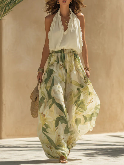 Alessandra™ | Chiffon Ruffle Top Print Trouser Set