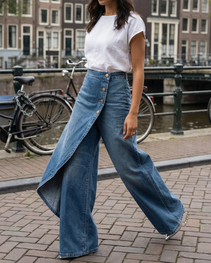 Chloe | Fashionable Denim Wrap Trousers