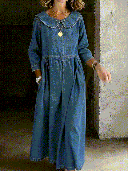 Clara™ | Denim Dress with Peter Pan Collar