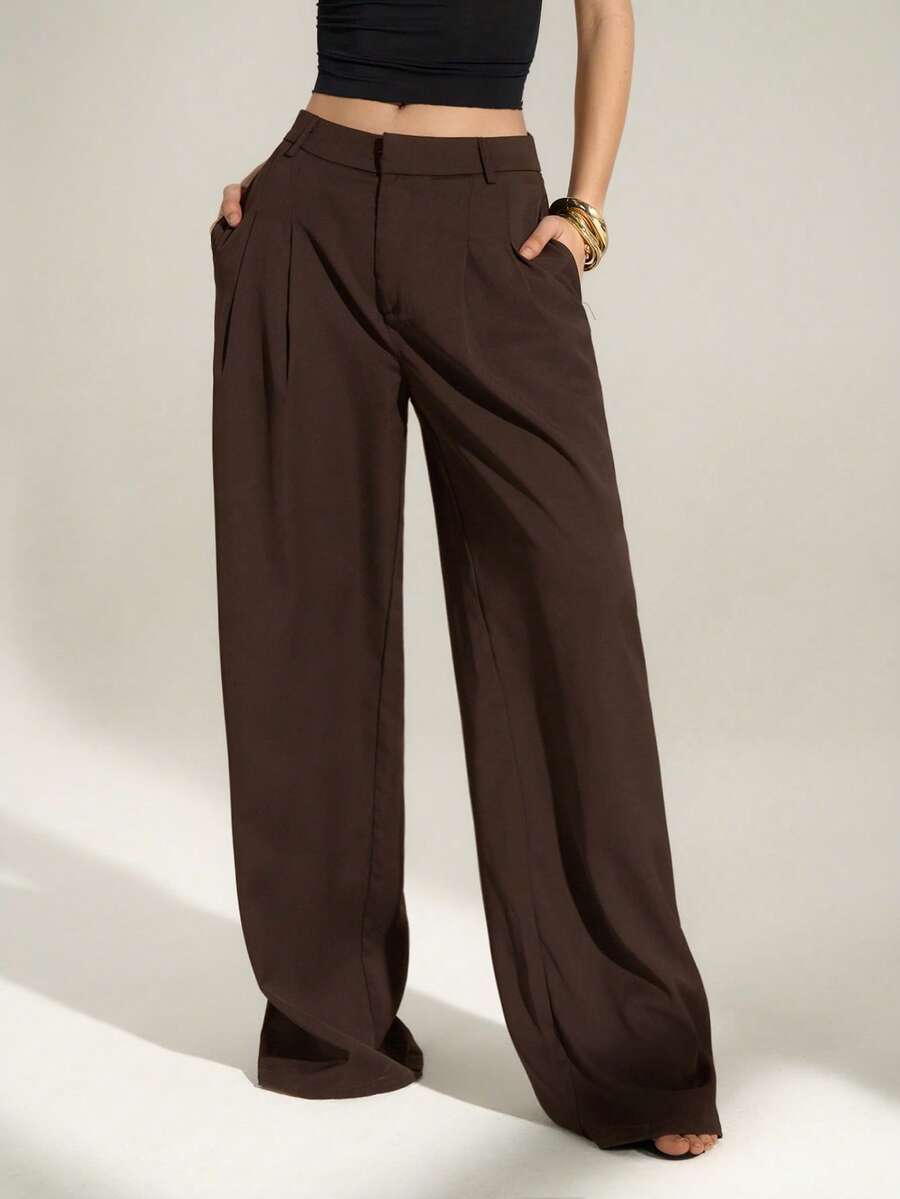 High Waist Pleated Wide Leg Pants