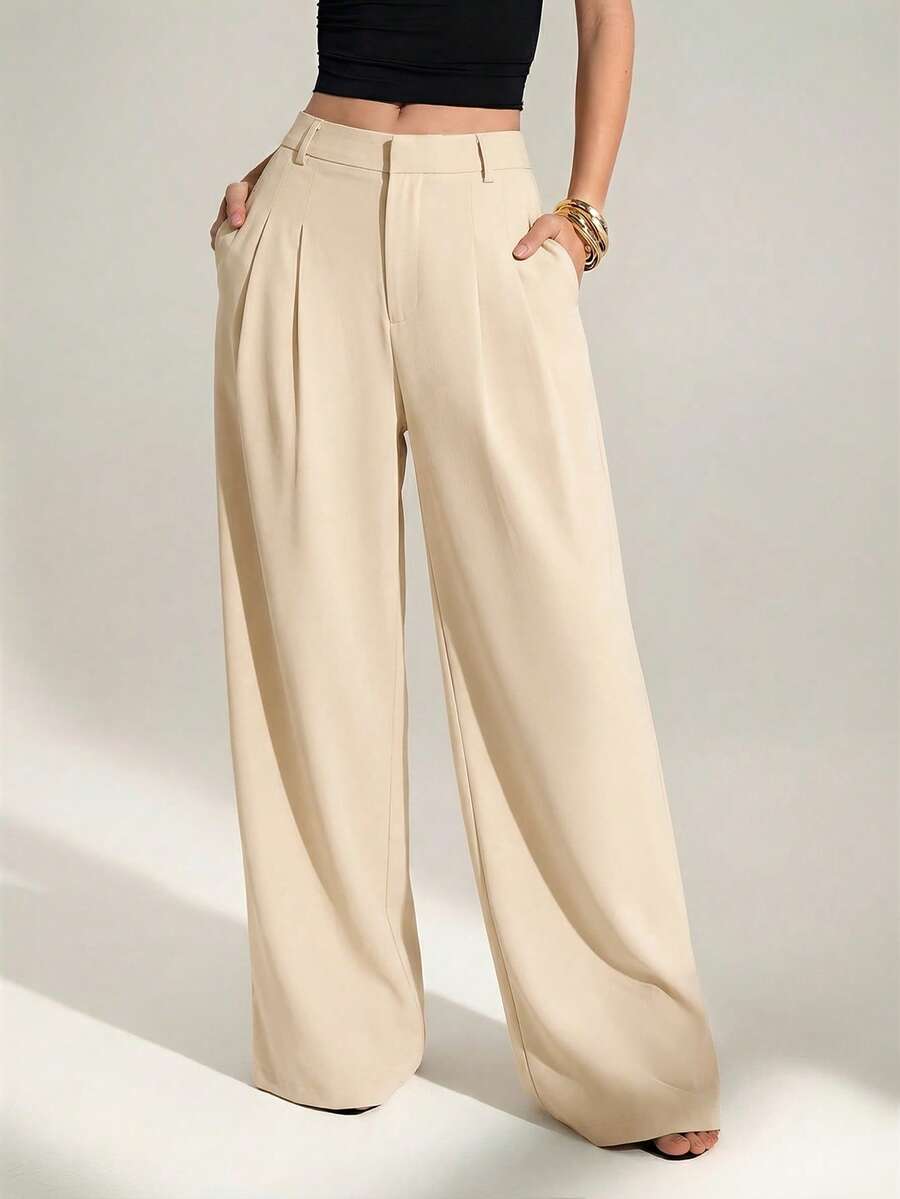 High Waist Pleated Wide Leg Pants