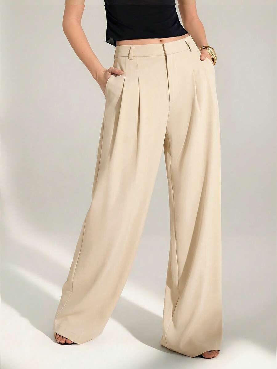 High Waist Pleated Wide Leg Pants
