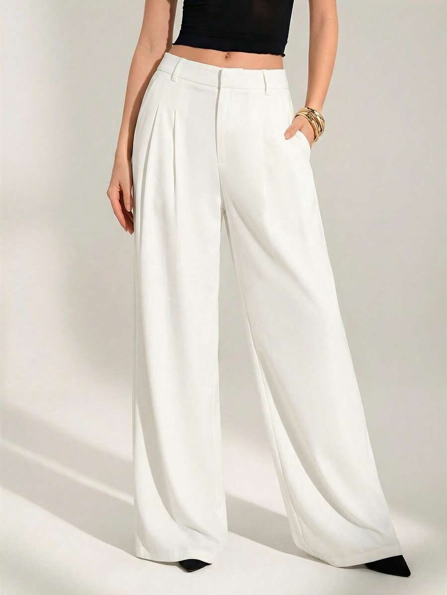 High Waist Pleated Wide Leg Pants