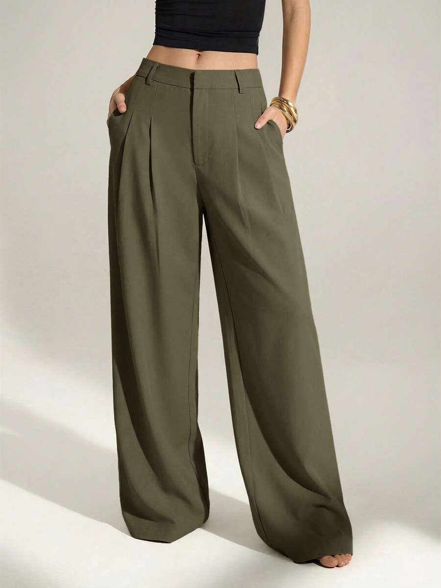 High Waist Pleated Wide Leg Pants