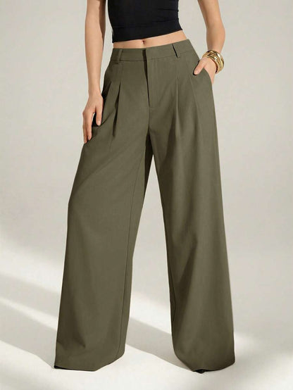 High Waist Pleated Wide Leg Pants