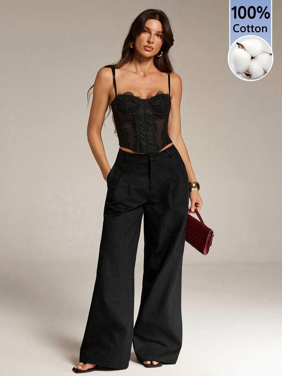 High Waist Pleated Wide Leg Pants