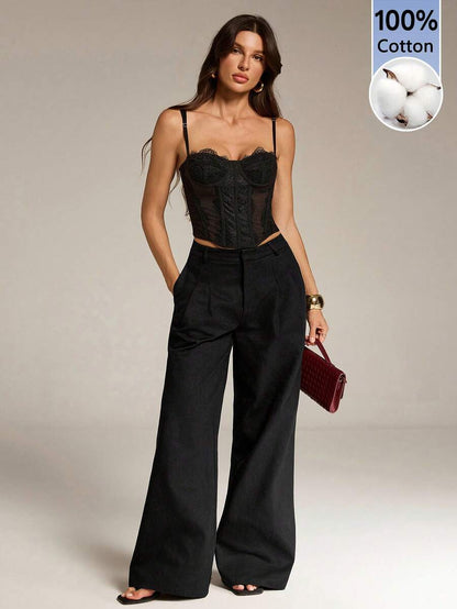 High Waist Pleated Wide Leg Pants