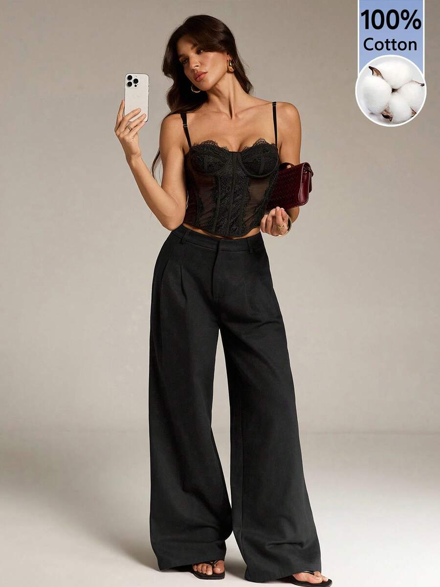 High Waist Pleated Wide Leg Pants