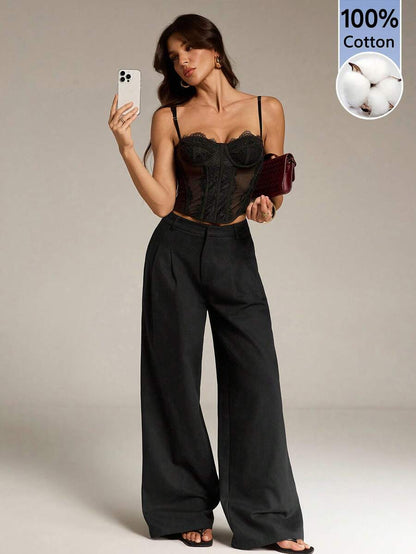 High Waist Pleated Wide Leg Pants