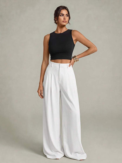 High Waist Pleated Wide Leg Pants