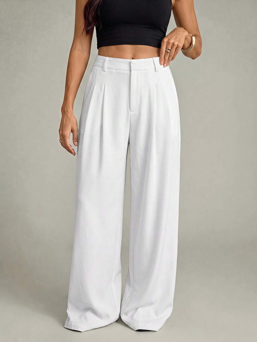 High Waist Pleated Wide Leg Pants