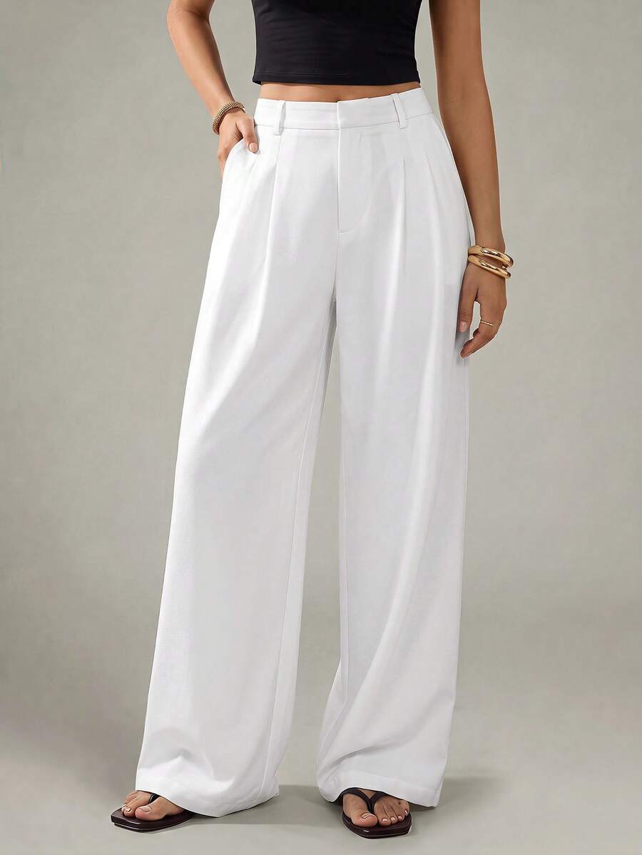 High Waist Pleated Wide Leg Pants