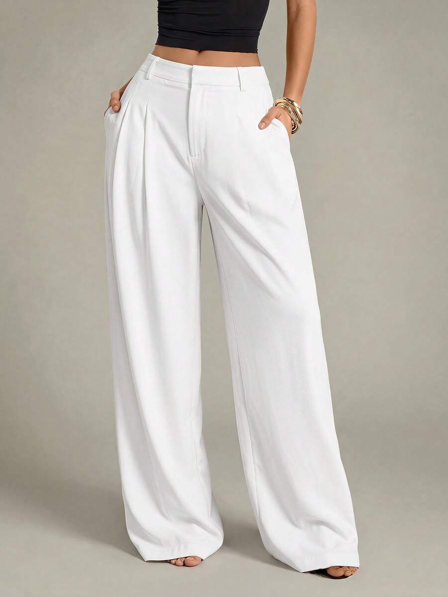 High Waist Pleated Wide Leg Pants