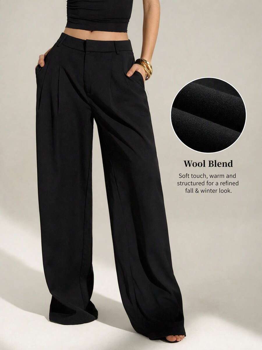 High Waist Pleated Wide Leg Pants