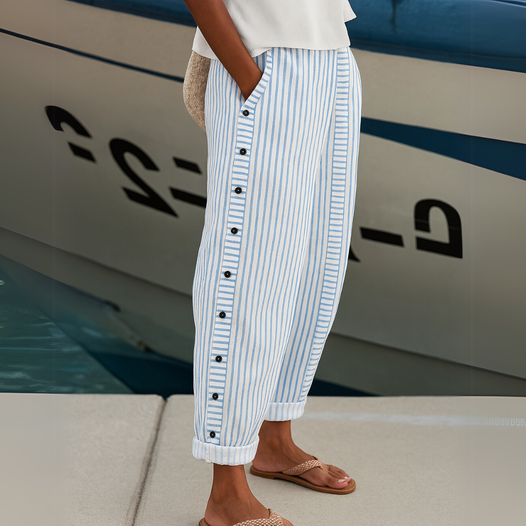 Caroline  | Casual Striped Button Pants