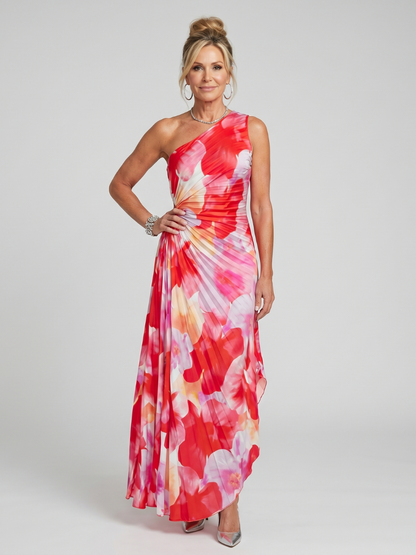 Carla | One Shoulder Pleated Bodice Midi Dress