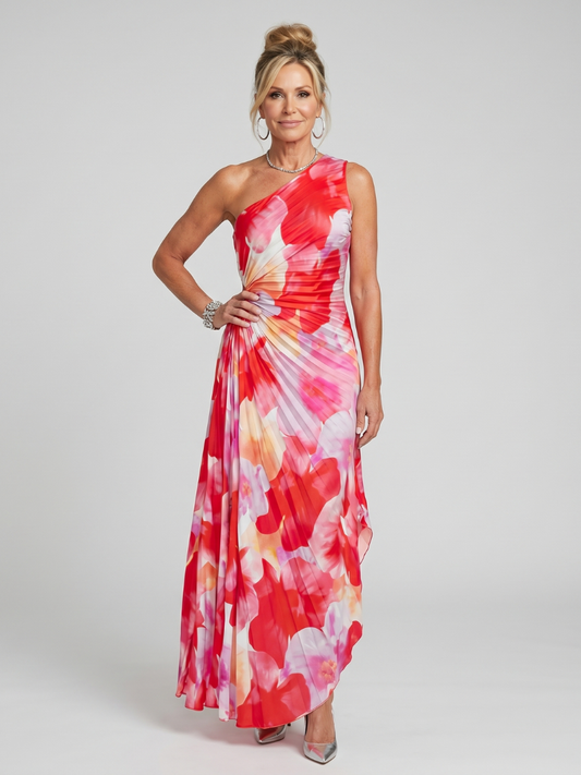 Carla | One Shoulder Pleated Bodice Midi Dress