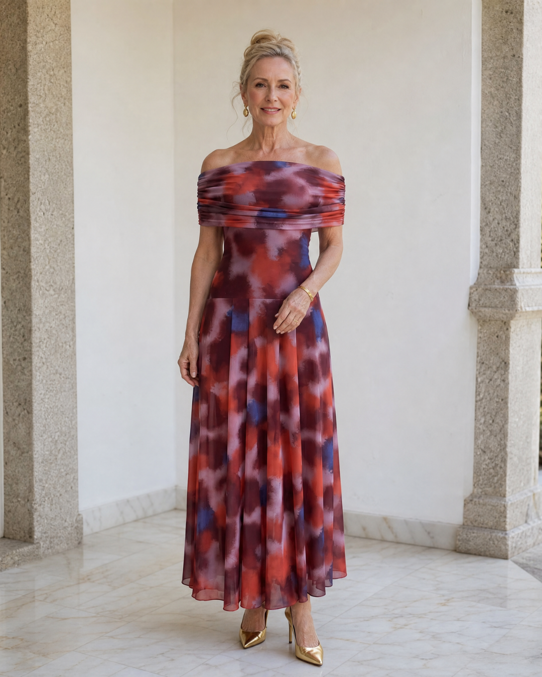 Veronica | Off Shoulder Colorful Midi Dress