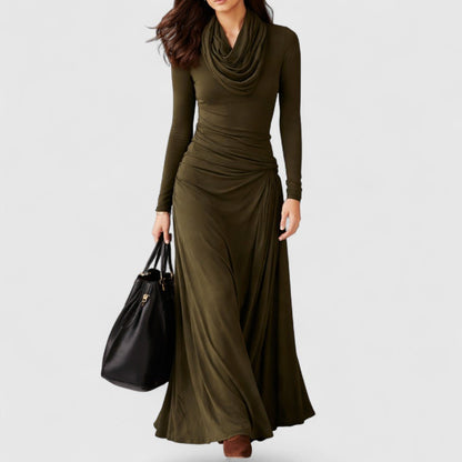 Olive Green | Turtleneck Pleated Maxi Dress