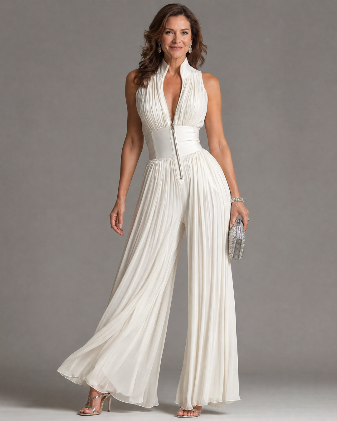 Avery | Pleated Halter Neck Wide Leg Jumpsuit