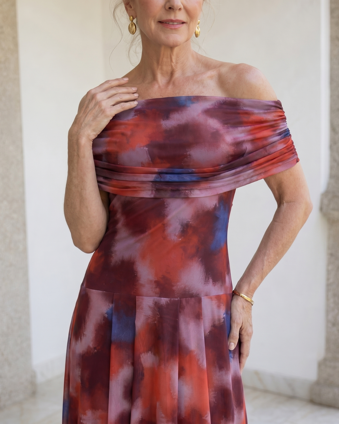 Veronica | Off Shoulder Colorful Midi Dress