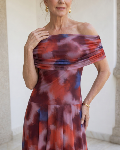 Veronica | Off Shoulder Colorful Midi Dress