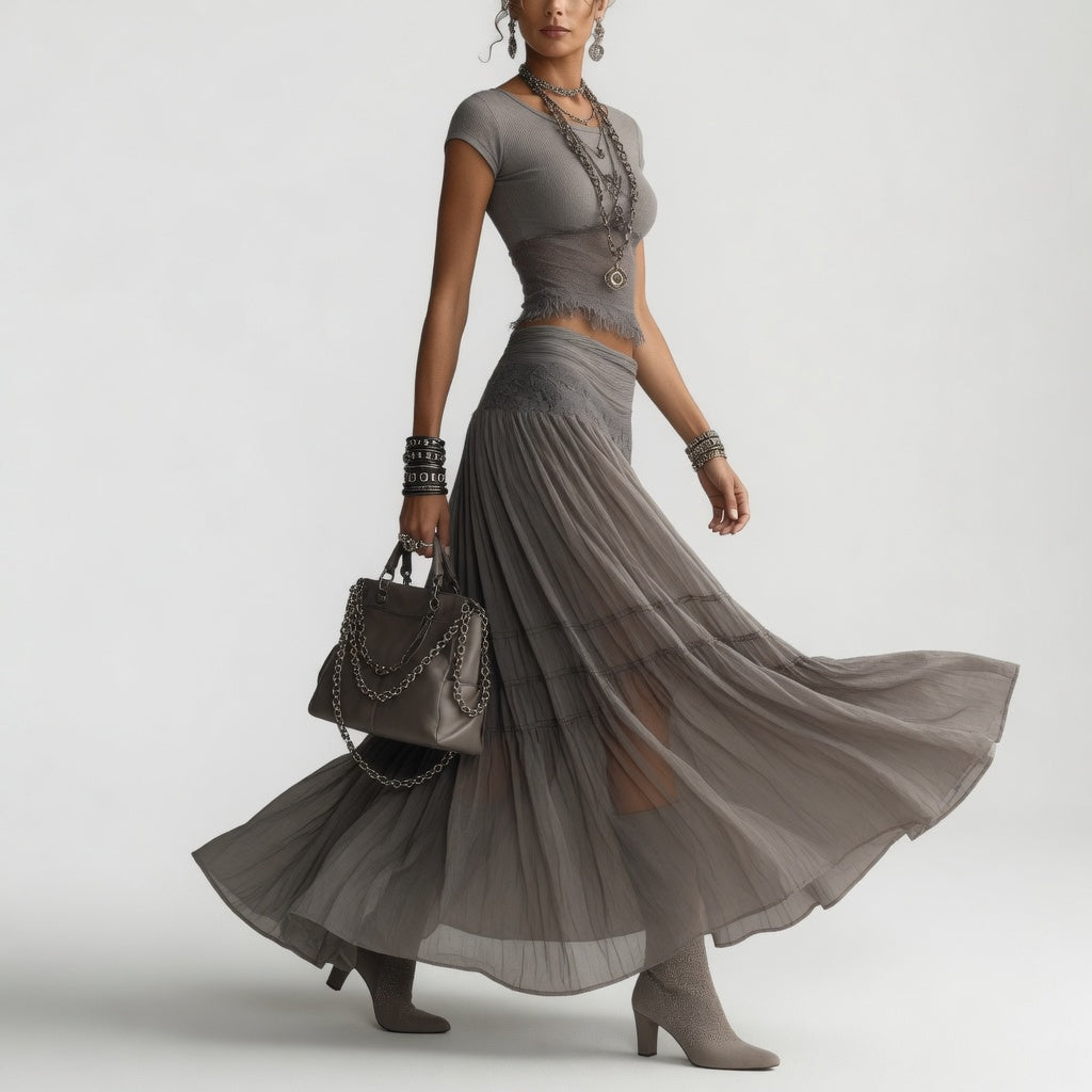 Delphine | Elegant Flowing Gray Ensemble
