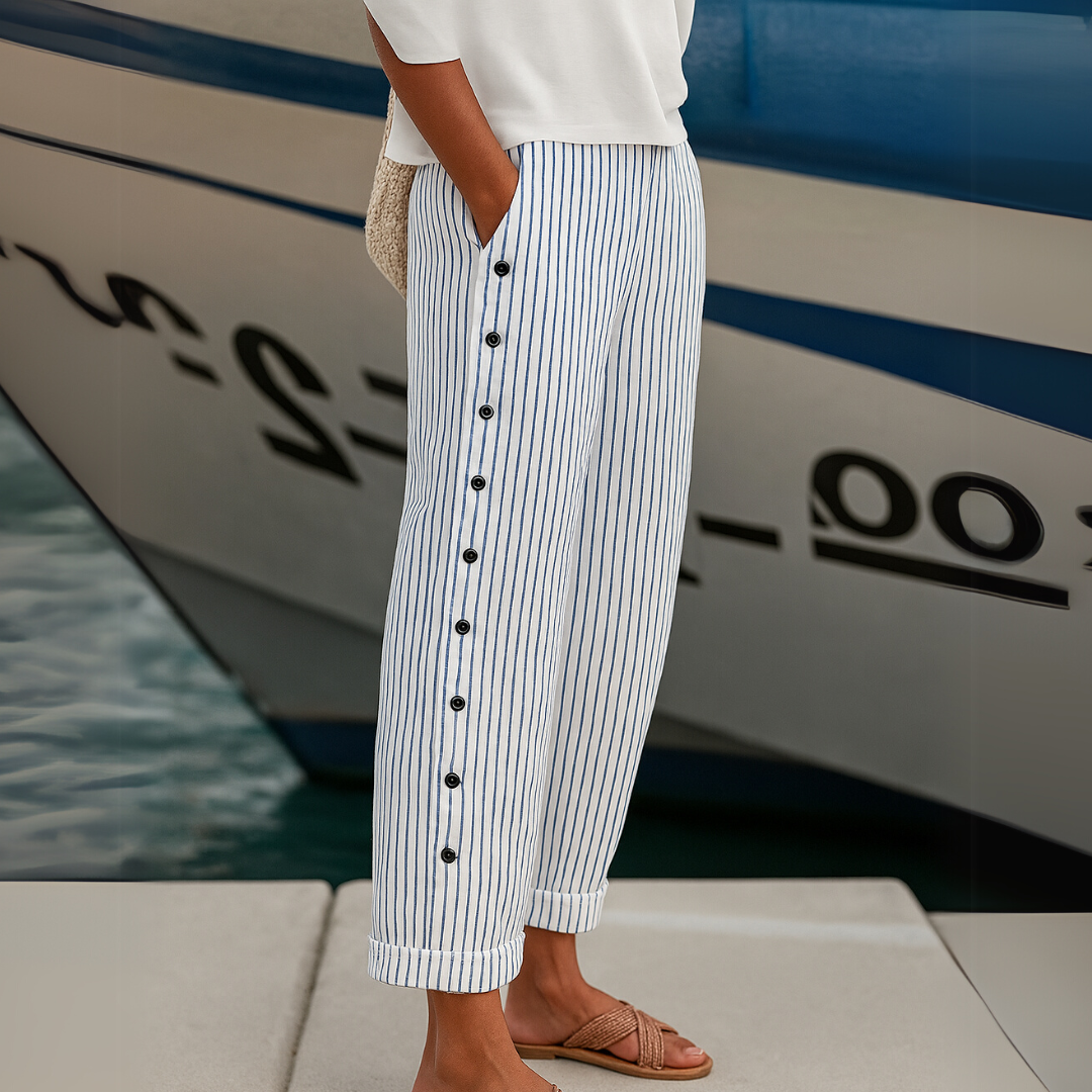 Caroline  | Casual Striped Button Pants