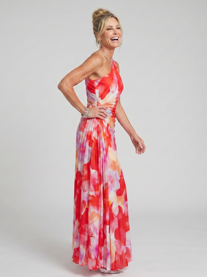 Carla | One Shoulder Pleated Bodice Midi Dress