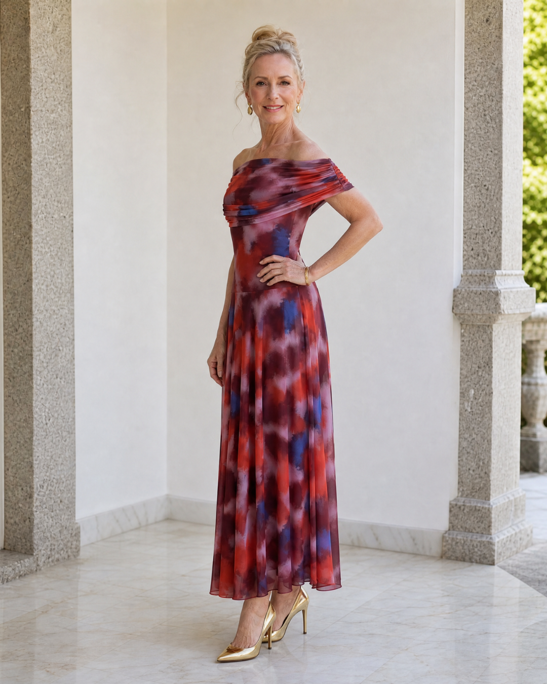 Veronica | Off Shoulder Colorful Midi Dress