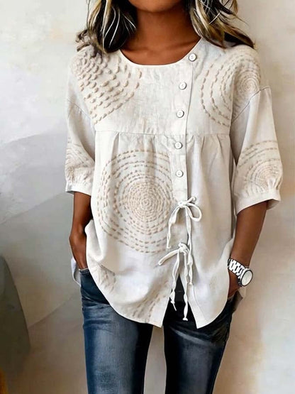 Nicole | Geometric Embroidered Casual Blouse