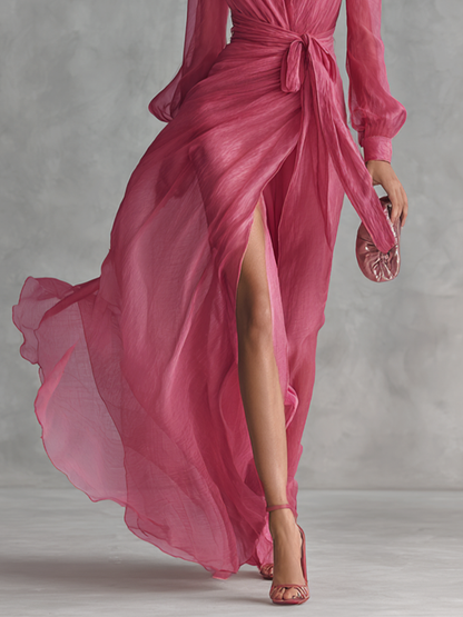 Rosa | Elegant Chiffon V-Neck Dress