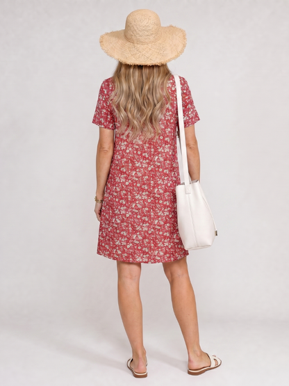 Somene | Short Sleeve Geometric Print Knee Length Dress