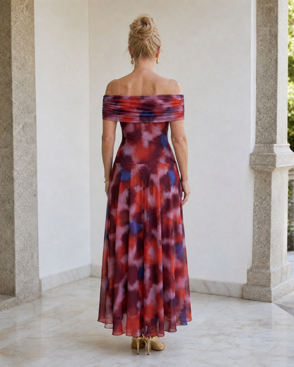 Veronica | Off Shoulder Colorful Midi Dress
