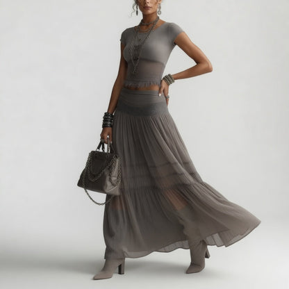 Delphine | Elegant Flowing Gray Ensemble