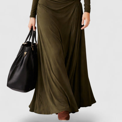 Olive Green | Turtleneck Pleated Maxi Dress