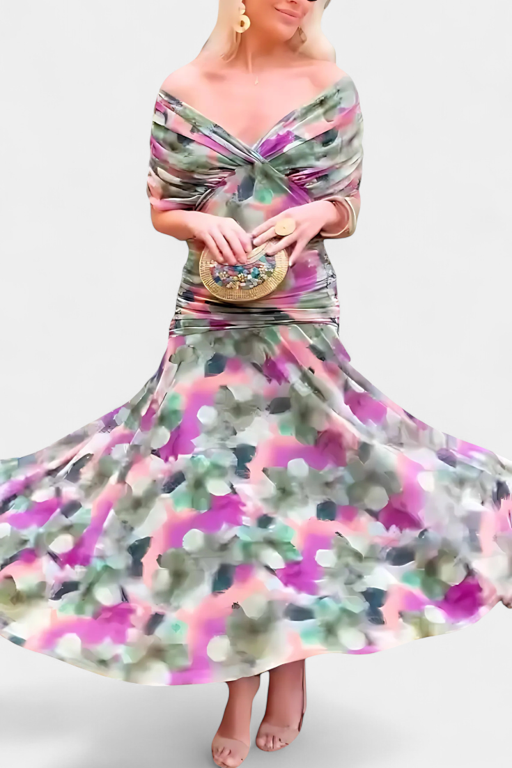 Long Floral V Neck Dress