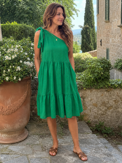 Zema | One Shoulder Bow Detail Knee Length Dress