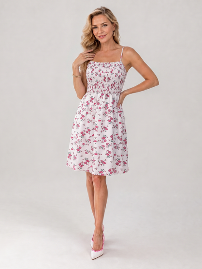 Rosabelle | Spaghetti Strap Floral Print Knee Length Dress