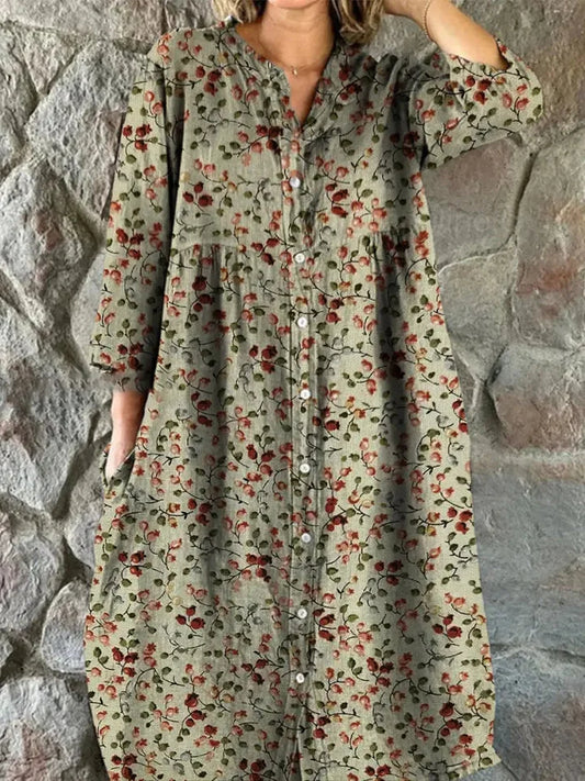 Cora | Retro Floral Shirt Dress
