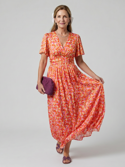Juna | Short Sleeve Ditsy Floral Print Midi Dress