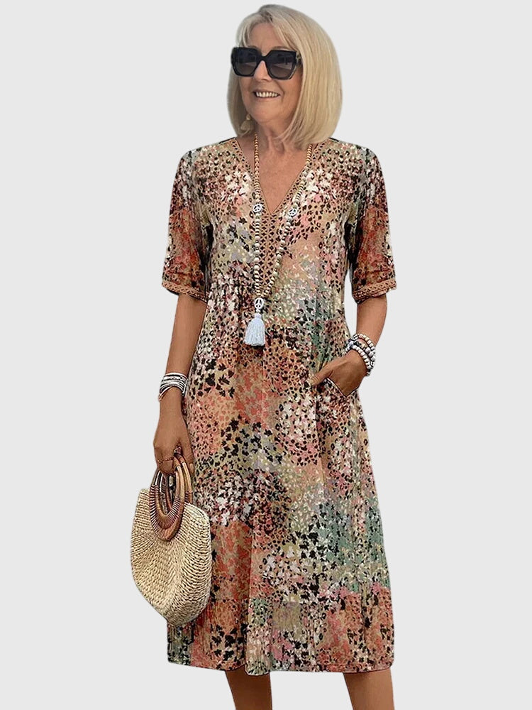 Yvonna™-| Elegant Floral Midi Dress
