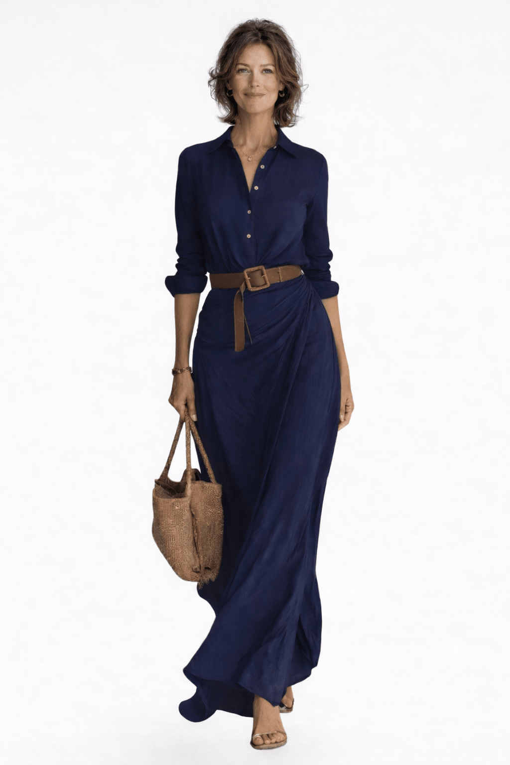 Lapel Single Breasted Long Sleeve Belted Maxi Dress