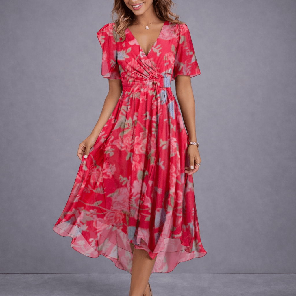 The Willow Spring™ | Elegant Floral Wrap Midi Dress