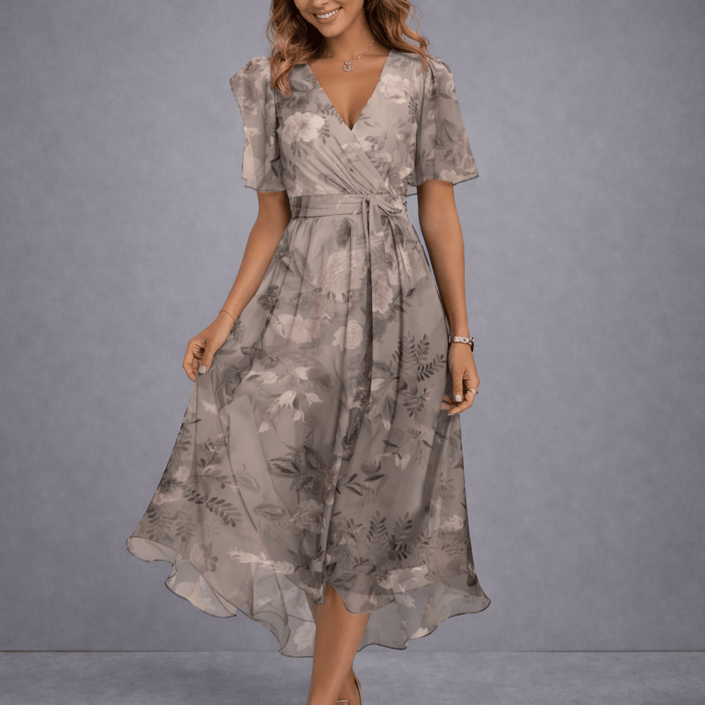 The Willow Spring™ | Elegant Floral Wrap Midi Dress