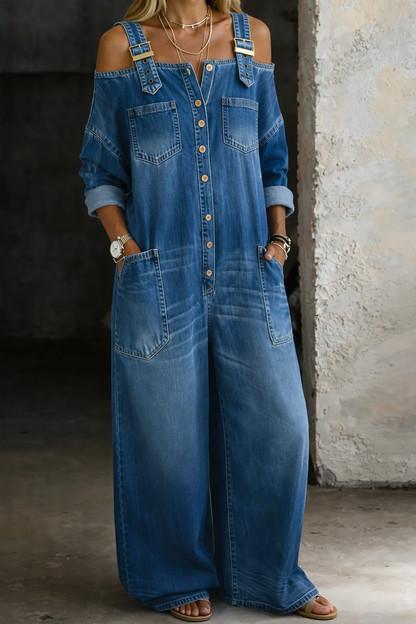 Sophia™ | Off-Shoulder Denim Jumpsuit